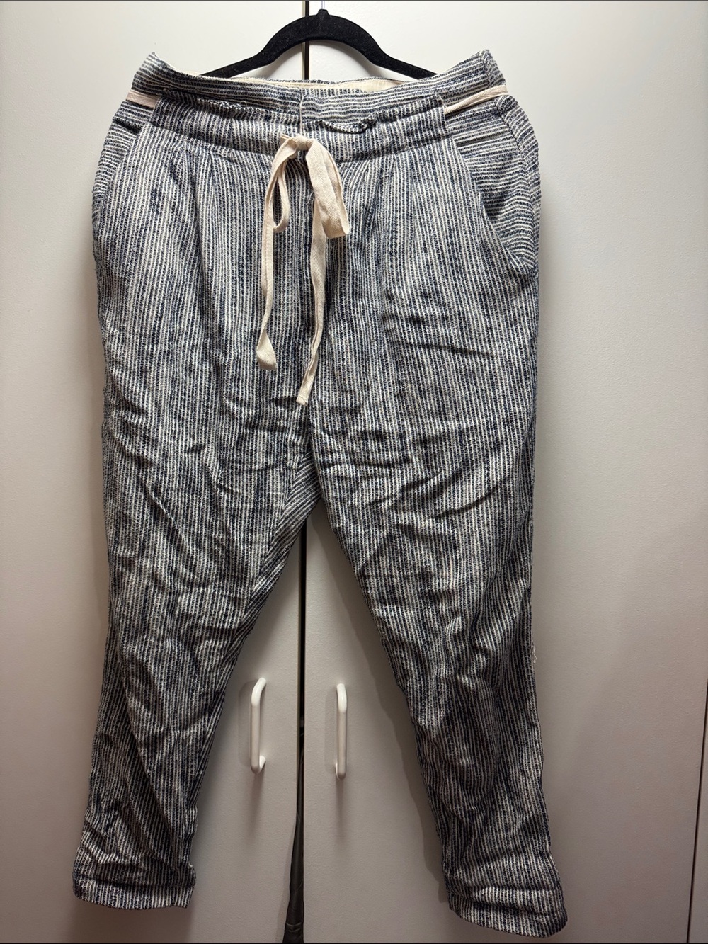 Free People Striped Drawstring Joggers in Navy and Cream